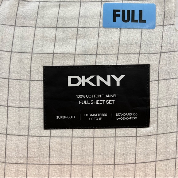 DKNY 100% Cotton Flannel Full White Sheets Sheet Set Gray Squares Plaid - Picture 5 of 5